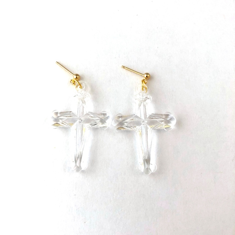 Clear Cross Earrings